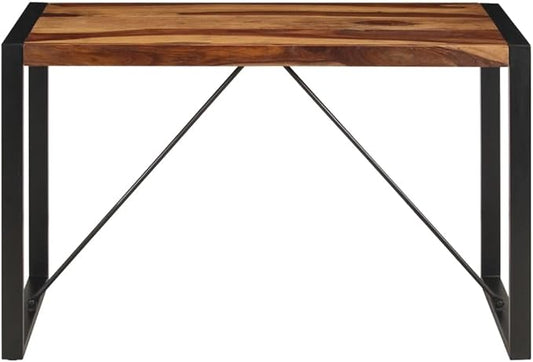 Solid Sheesham Wood Industrial Dining Table 47.2"x23.6"x29.9" Counter Height Kitchen Table with Steel Legs for Small Spaces Dining Room Furniture