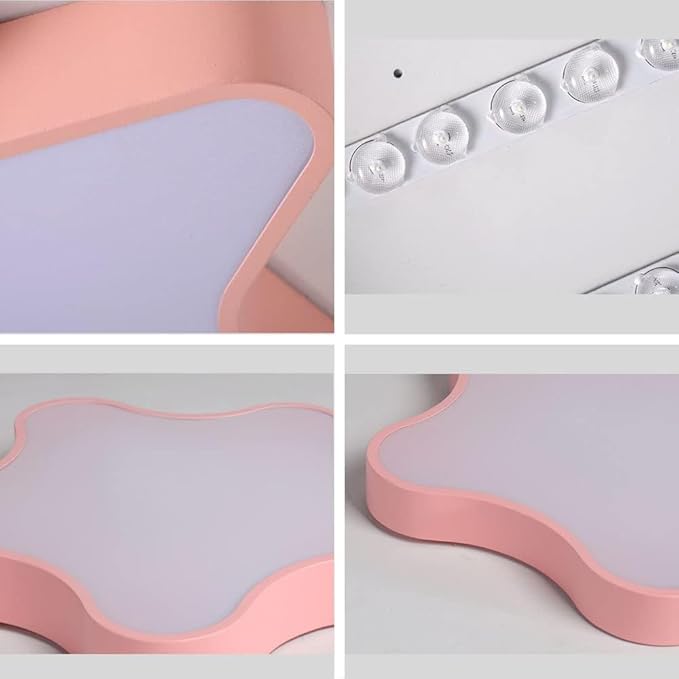 LED Ceiling Light Fixture, Modern Pentagram Recessed Ceiling Lights, 3000K-6000K Dimmable Light, Close to Lighting Flush Mount Living Room Pendant Lamps (Pink, 24inch)