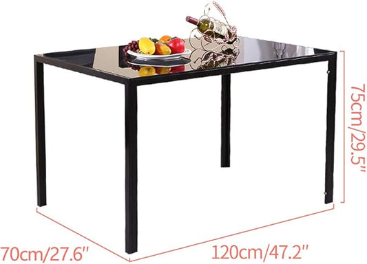 47" Black Dining Table for 2-6 People, Tempered Glass Dining Room Table with Metal Legs, Rectangular Kitchen Table Dinner Table for Dining Lounge Reception