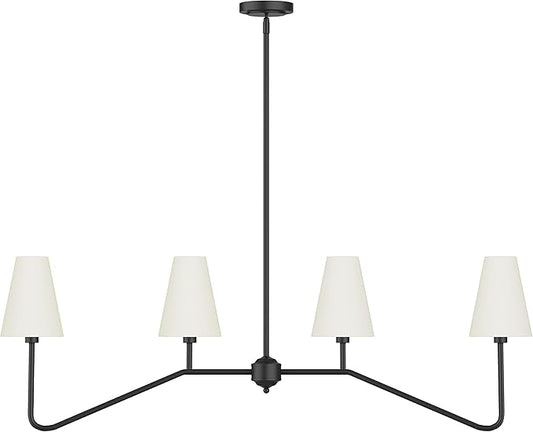 Electro bp;47" W 4-Light Linear Kitchen Island Lighting Fixture Classic Chandeliers Matt Black with White Linen Shades for Dining Room,E12,160W;
