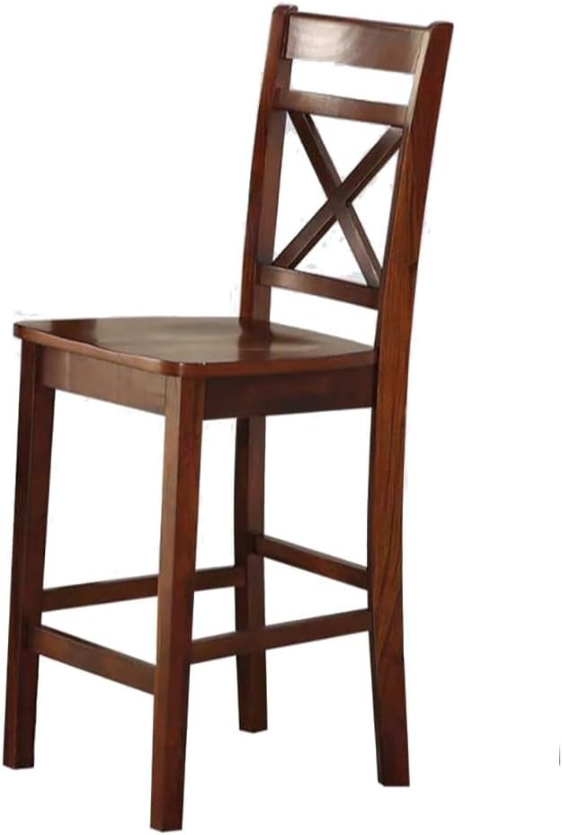 Cherry Wood Counter Height Chairs Set of 2 for Kitchen Island & Dining Room Seating - Kitchen Island Chairs, Cross Back Design with Footrest