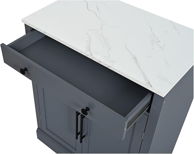 Modern Freestanding Kitchen Pantry Buffet Food Storage and Coffee Station Cabinet with Drawer 2 Adjustable Shelves and 2 Door Shelves Practical(Gray)