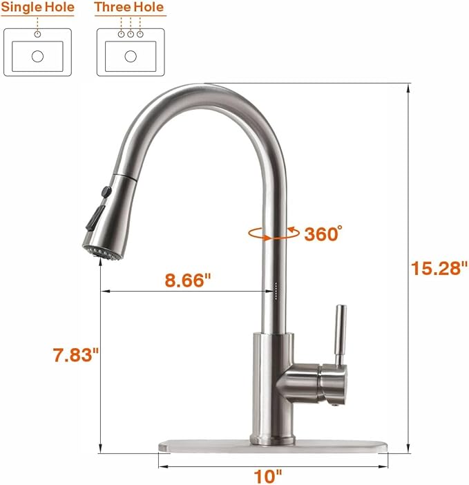 Kitchen Faucet, Kitchen Sink Faucet, Sink Faucet, Pull-Down Kitchen Faucets, Free Water Filter Included, Brushed Nickel, RULIA PB1020