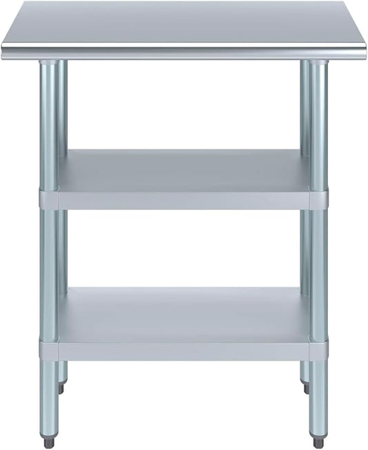 Stainless Steel Work Table with 2 Shelves | Kitchen Island Food Prep | Laundry Garage Utility Bench | NSF Certified (30" Long x 14" Deep)