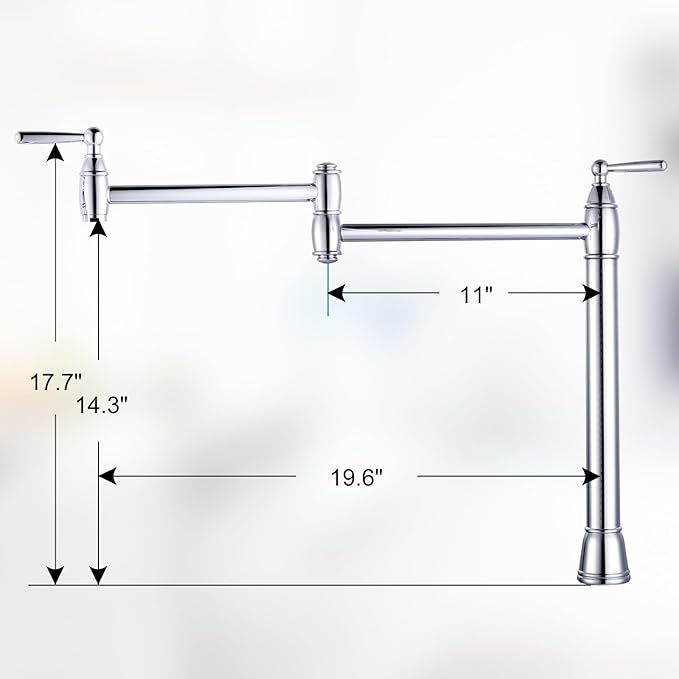 ARCORA Pot Filler Deck Mount, Solid Brass Pot Filler Faucet Chrome Stove Faucet with Stretchable Double Joint Swing Arms