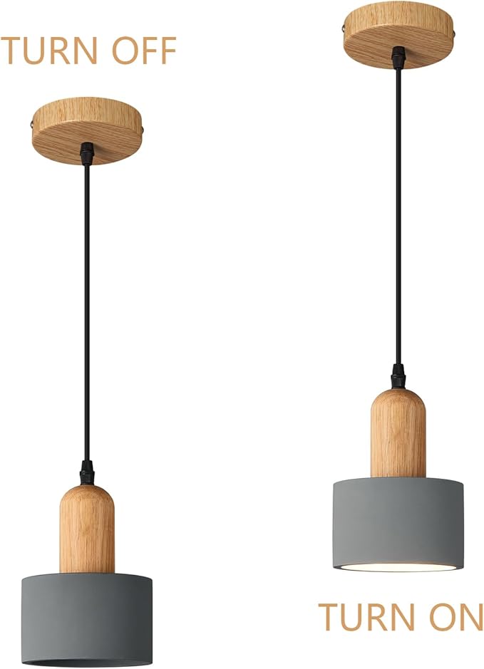 Modern Cement Pendant Lights Grey Chandelier Wooden Ceiling Lamps for Kitchen Island Bedroom Dining Room Living Room bar(3 Pack)