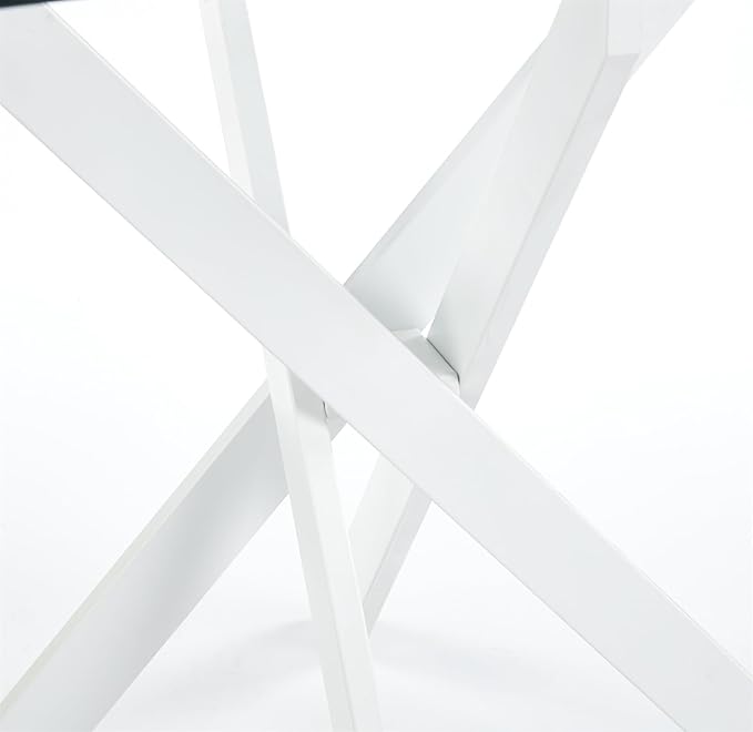 36'' Square Glass Dining Table for 2-4, X-Shape White Metal Legs, Glass Tea Table Square Kitchen Table for Small Space