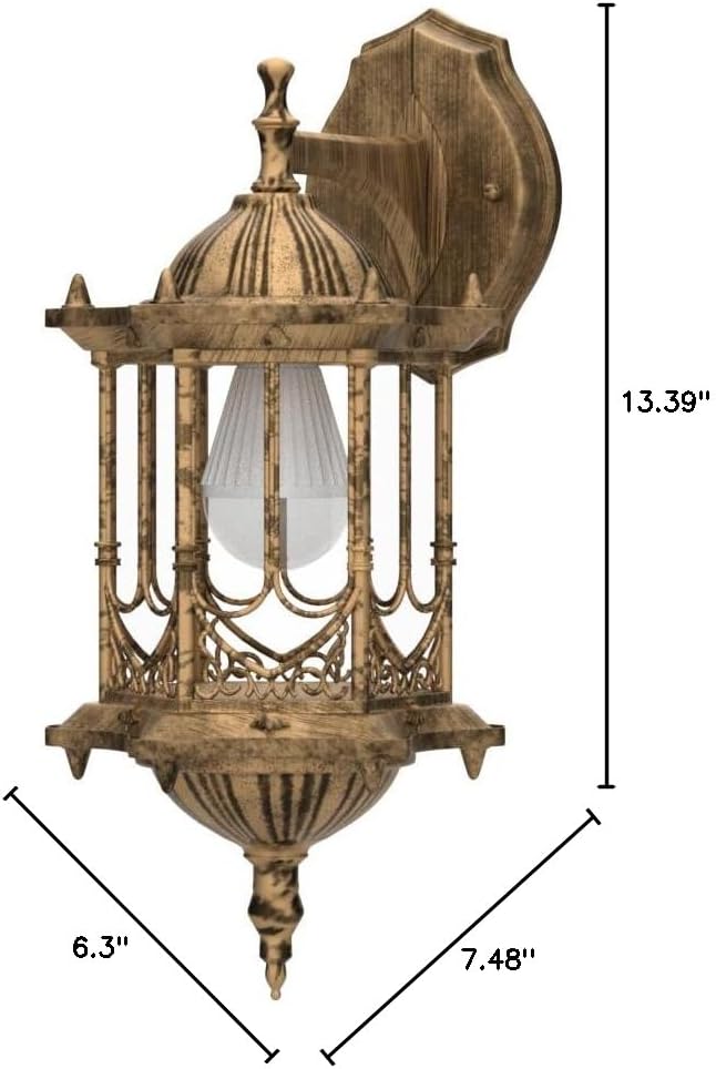 FIKNEE E27 Vintage Retro Wall Lamp Exterior Wall Mount Light Fixture, Antique Brass Lanterns Glass Sconce for Indoor Outdoor Garden Porch Walkway Sconce(6.1 * 13.19”)