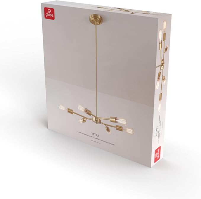GLOBE Electric Tetra 6-Light Chandelier, Matte Brass, Adjustable Hanging Height