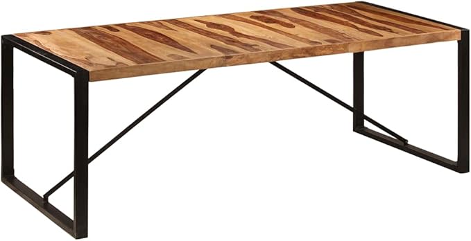 Solid Acacia Wood Dining Table 62.9"x39.4" Rectangular for 8 Seats Rustic Industrial Kitchen & Dining Room Table with Powder-Coated Iron Legs Indoor Use Easy Assembly