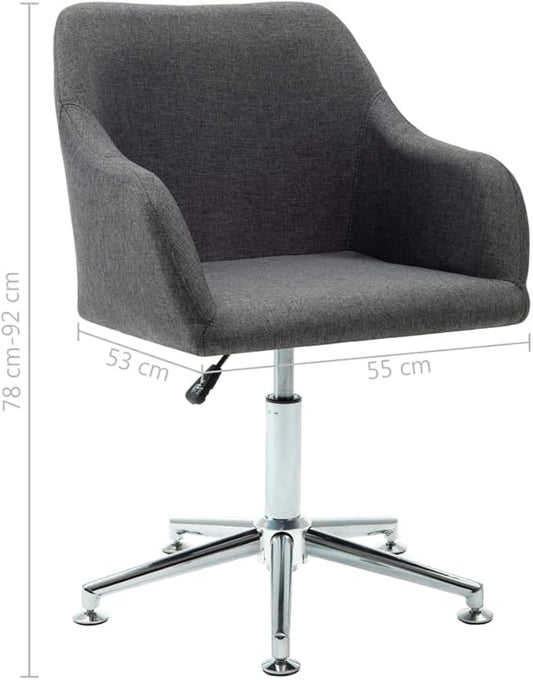 Dark Grey Fabric Height-Adjustable Swivel Dining Chair with Padded Armrests, Modern Contemporary Style for Kitchen Living Room Home Office
