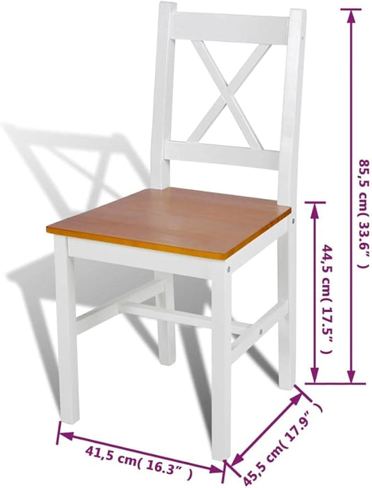 White Pinewood Dining Chairs Set of 4 Natural Wood Kitchen Chairs for Dining Room, Farmhouse, Kitchen & Living Room Furniture, Sturdy & Comfortable Design