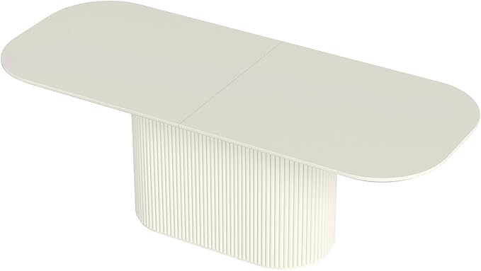 86.6“ Rectangular Dining Table for 6-8 People, Modern Kitchen Dining Room Table with Pedestal Base, Cream White Dining Table Furniture, Mid Century Large Table for Apartment Home Living Room