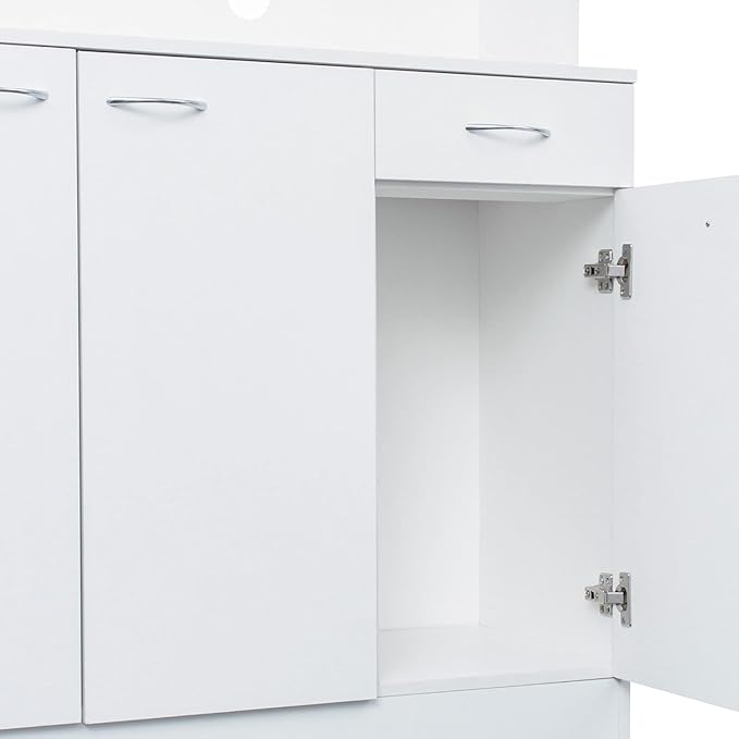 DMAITH 71" White Kitchen Pantry Cabinets with Microwave Stand, 6 Doors & 3 Adjustable Shelves, Freestanding China Cabinet Hutch, Buffet Cabinet with Storage