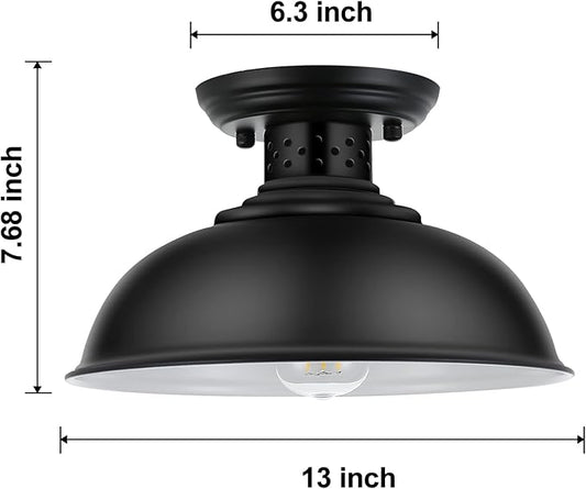 LOEHINLE 2PCS Semi Flush Mount Ceiling Light, Industrial Close to Ceiling Lighting Fixtures, Rustic Vintage Metal Black Ceiling Lamp for Kitchen Island Bedroom Hallway Farmhouse, 13in