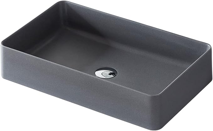 Cpingao Bathroom Vessel Sink Quartz Stone Vanity Sink Above Counter Bathroom Sink for Cabinet, Lavatory, Hotel Art Basin, Home Washing Basin with Pop Up Drain, Solid Surface Material in Matte Gray