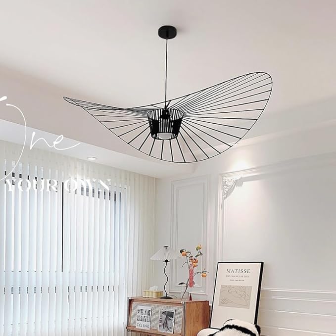 Modern Black Woven Chandelier, 55.1" Farmhouse Coastal Hat Pendant Light Fixtures Matte Black Handwoven Shade Boho Pendant Hanging Lamp for Kitchen Dining Room Bedroom Foyer Hallway