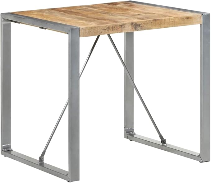 Industrial Dining Table Brown Solid Mango Wood 31.5x31.5x29.5 in Square Surface & Powder-Coated Steel Legs Seats 4 for Dining Room or Small Kitchen
