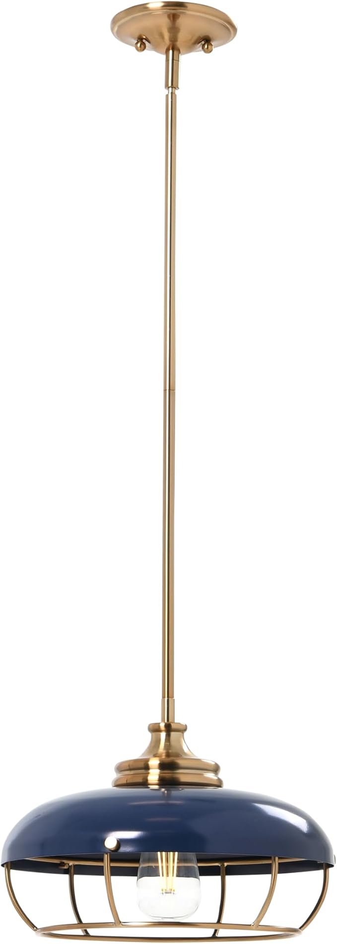 Presley - Caged Dome Metal Ceiling Light, Brushed Brass and Navy Blue