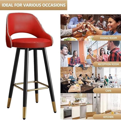 s - Counter Height PU Leather Curved Back Chairs with Metal Footrest for Kitchen Island - Adjustable 55cm Height, Design, Comfortable Seating,Red-75cm