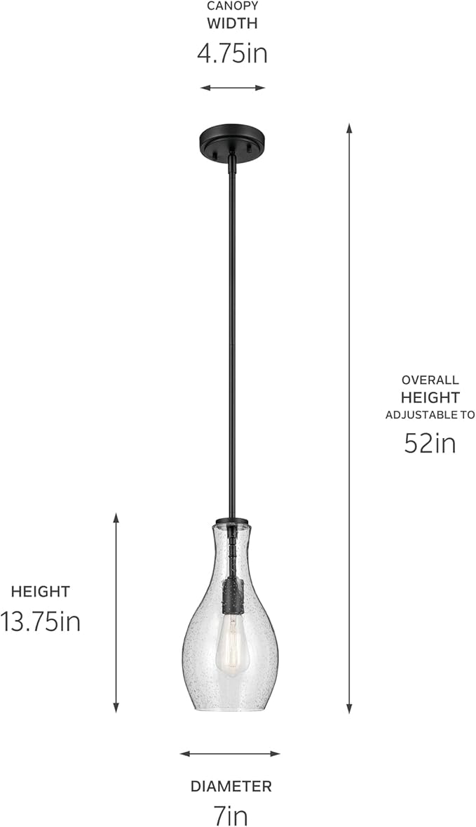 Everly 13.75" 1-Light Bell Pendant with Clear Glass in Black, for a Kitchen Island, Dining Nook, or Home Bar, (13.75" x 7") 42456BK