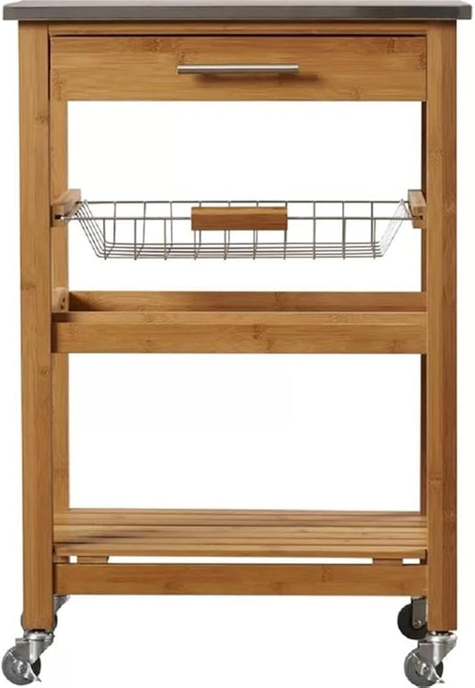 Boraam Aya Bamboo Kitchen Cart with Stainless Steel Top