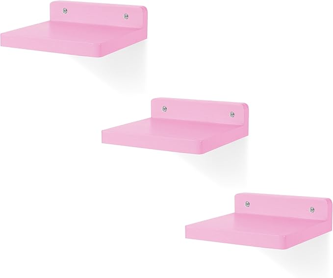 Small Floating Shelf,5 Inch Mini Shelves,Set of 3 Small Wall Shelf for Bedroom Living Room Bathroom Kitchen Office, Room Decor (Pink)