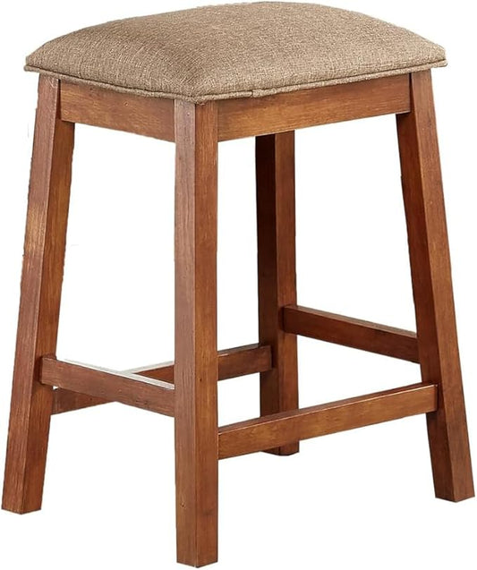 GTU Furniture Set of 2 Counter Height 24" Backless Kitchen Island Brown Barstools Chair with Wood Footrest Leg and Fabric Cushion