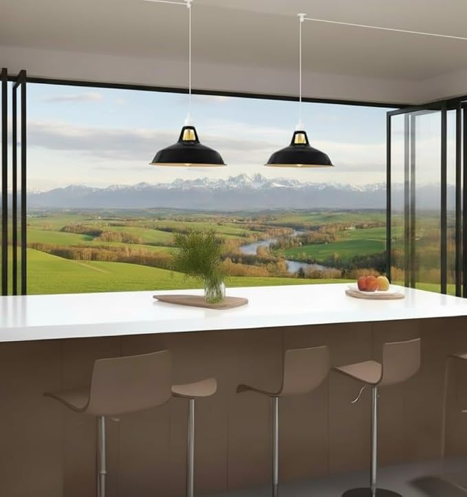 Plug in Pendant Light, 13.1FT Hanging Light with Plug in Cord and On/Off Switch, Industrial Black Barn Metal Shade Pendant Light for Kitchen Island, Dining Room, Bar, Cafe, Living Room, Black