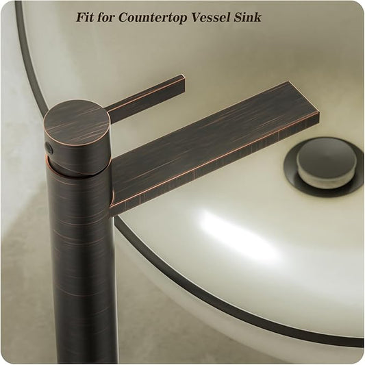Phiestina One Hole Tall Bathroom Vessel Sink Faucet, Oil Rubbed Bronze Single Hole Single Handle Modern Bathroom Faucet, with Pop Up Drain and Water Supply Line, FH02-ORB-V