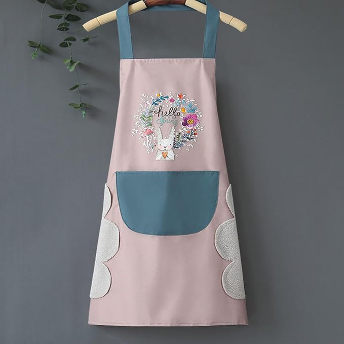 DILLMAN Women Kitchen Apron with Hand Wipe Pockets,Big Pocket,Hand-wiping, Waterproof for Cooking Baking