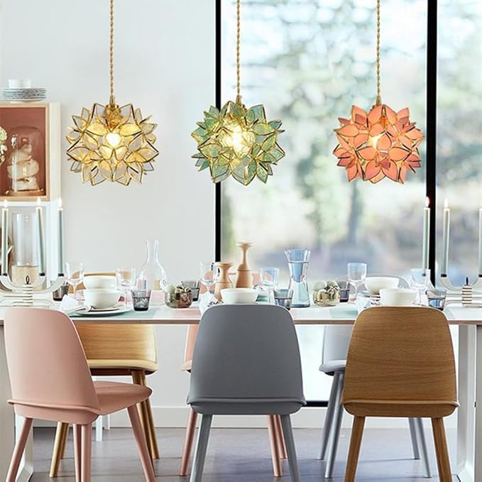 Glass Flower Pendant Lights Floral Petal Light Fixture Modern Hanging Lamp 7 Inch Mini Pendant Lighting for Kitchen Island - Green Textured Glass Shade