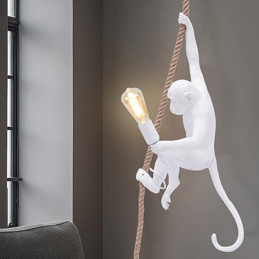 LOYALHEARTDY Vintage Monkey Pendant Light Chandelier Resin Hemp Rope Industrial Edison Ceiling Pendant Lamp Fixture E27 for Living Room Children's Kid's Bedroom Club Decoration