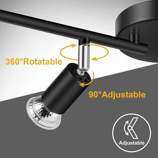 Ascher 4-Light LED Track Lighting Kit, Flexibly Rotatable Light Heads, 4 Way Ceiling Spotlight Black Finish, Including 4 GU10 LED Bulbs (4W 400LM Daylight White 5000K)
