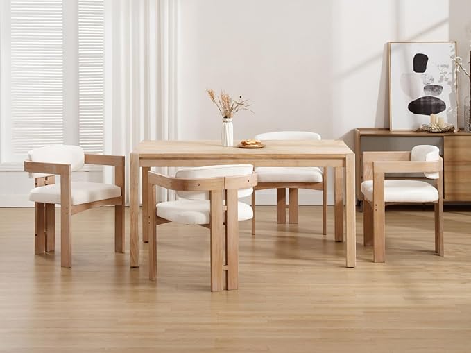 Farmhouse Dining Chairs Set of 4, Accent Barrel Kitchen Armchairs with Solid Wood Legs, Upholstered Linen Side Chairs for Dining Room/Living Room/Kitchen Island/Bedroom/Restaurant, Beige