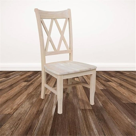 IC International Concepts, Set of 2 Double X-Back Dining Chairs, Armless, Real Wood, Kitchen/Dining/Accent, 19.9"W x 22"D x 41.3"H, 225 Lbs Wt. Capacity, DIY, Paint/Stain In Any Color, Unfinished