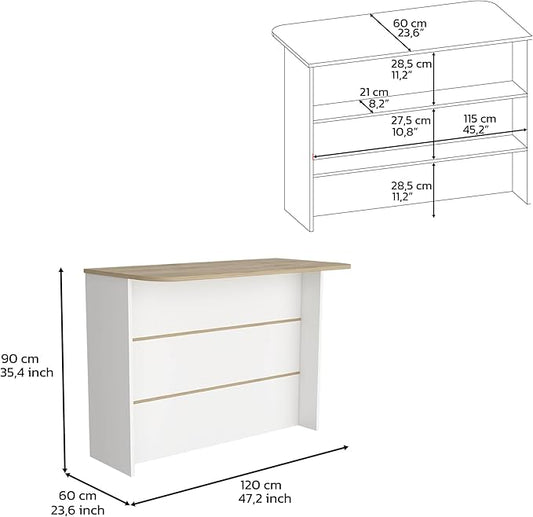 GOWE Kitchen Island with Two-Tier Storage Shelf and Ample Workstation, White/Light Pine