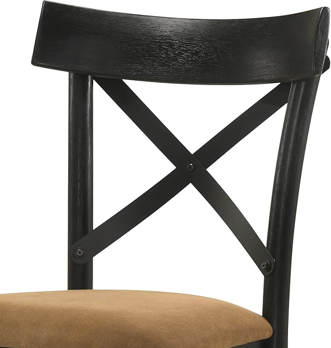 JUSTONE Dining Chairs Set of 2, Cross Back Side Chairs with Hillary Brown Leather Seats, Modern Wooden Kitchen Chairs, Walnut Black Finish for Dining Room, Kitchen, Home Cafe, Bar