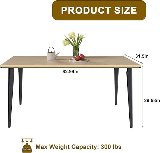 Modern Dining Table for Kitchen with Sturdy Frame Construction, Space Saving Kitchen & Dining Room Furniture, Easy Assembly Rectangular Wooden Tabletop with Rust-Resistant Iron Legs,Table