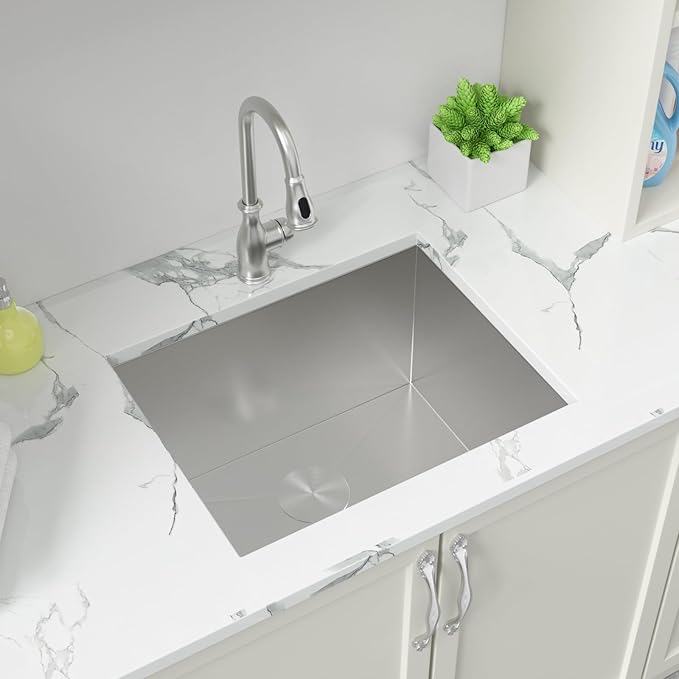 Sarlai Undermount Laundry Sink 24 Inch - 13 Inch Deep Undermount Laundry Utility Sink Single Bowl Kitchen Sinks 16 Gauge Stainless Steel Laundry Tub Sinks Basin