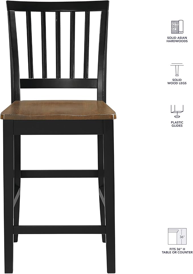 Steve Silver Furniture Joplin Counter Chairs, Set of 2 Chairs, 24-Inch Seat Height, SCooped Seats, Asian Hardwoods, Dining Room, Kitchen Island, Farmhouse Design, 20"L x 17"W x 39.5"H, Black, Brown