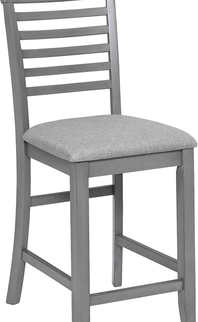 Counter Height Dining Chairs Set of 4, Gray Wooden Bar Stools with Ergonomic Ladder Back & Padded Linen Seat, Kitchen Chairs for Dining Room, Living Room