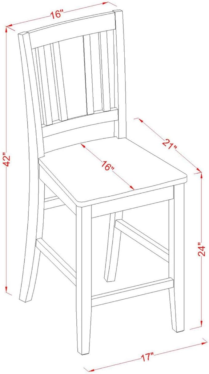 East West Furniture Buckland Wood Counter Height Stools in Mahogany (Set of 2)
