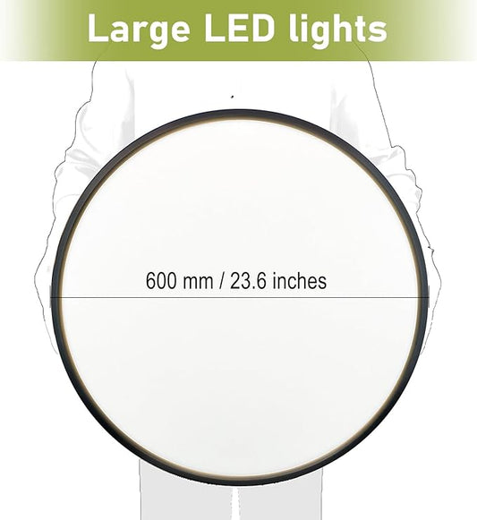 23.7 Inch LED Flush Mount Ceiling Light - Dimmable & 3 CCT Modes(3000/4000/6000K), 5000LM, 50W Ultra-Thin Low Profile Ceiling Light for Living Room, Kitchen, Hallway, Office, Black
