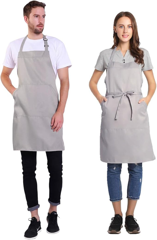 BIGHAS Adjustable Bib Apron with Long Ties for Women Men 18 Colors Chef Kitchen Cooking
