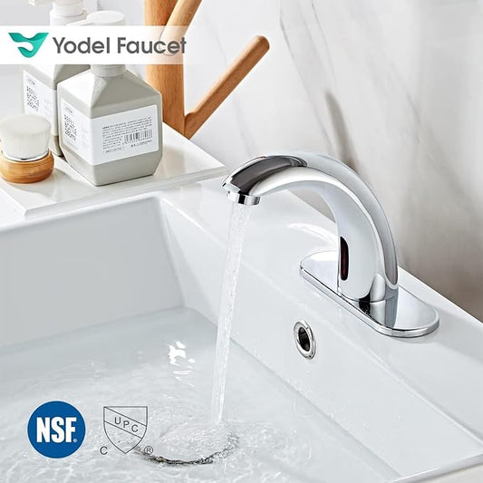 Chrome Touchless Bathroom Sink Faucet - Automatic Sensor Faucet - Dual Power Supply 110V AC or Battery Operated for Commercial