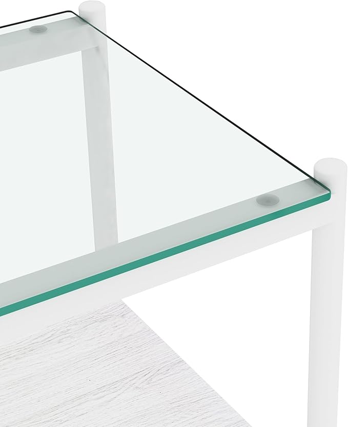 Set of 2 Glass End Table, 2-Layer Glass Living Room Table, Modern Tea Table Side Tables for Home Office Furniture