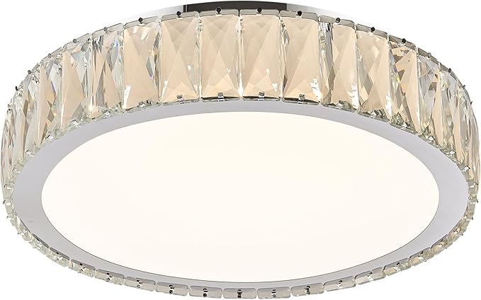 Dimmable Modern LED Crystal Flush Mount Ceiling Light Fixture,Luxury Chrome Round Lighting Fixtures,15 Inch 36W 5CCT 3000K-6000K Large Bedroom Chandelier for Hallway Kitchen Living Room