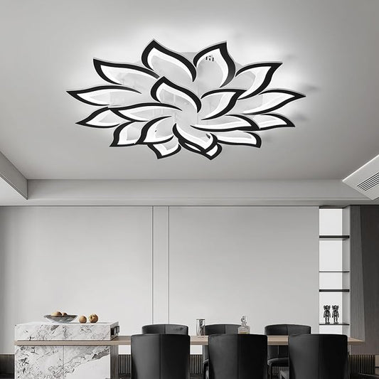 JAYMP 39.4" Flower Shaped Ceiling Light Dimmable Modern Ceiling Lamp Remote Control LED Lighting Fixture for Living Room Dining Room Farmhouse (Black/18 Petals)