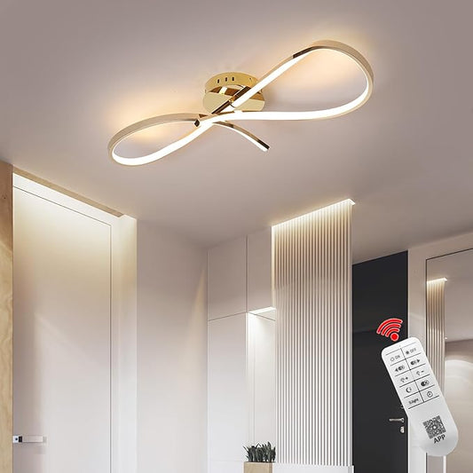 Modern LED Ceiling Light Fixture,30 Inch 22W Flush Mount Ceiling Chandelier,Dimmable Ceiling Lamp for Kitchen Bedroom Study Living Room Office Dining Room (Polished Gold-S)